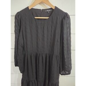Madewell Puff-Sleeve Ruffle-Hem Mini Dress Size 8 Black Lined Woven Plaid